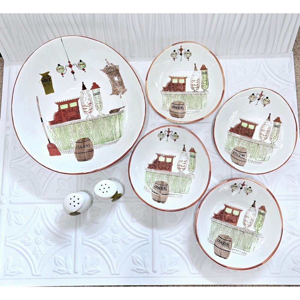 Enesco MCM Japan Salad Bowl Small Salad Bowls Salt & Pepper 7 Piece Set Vintage